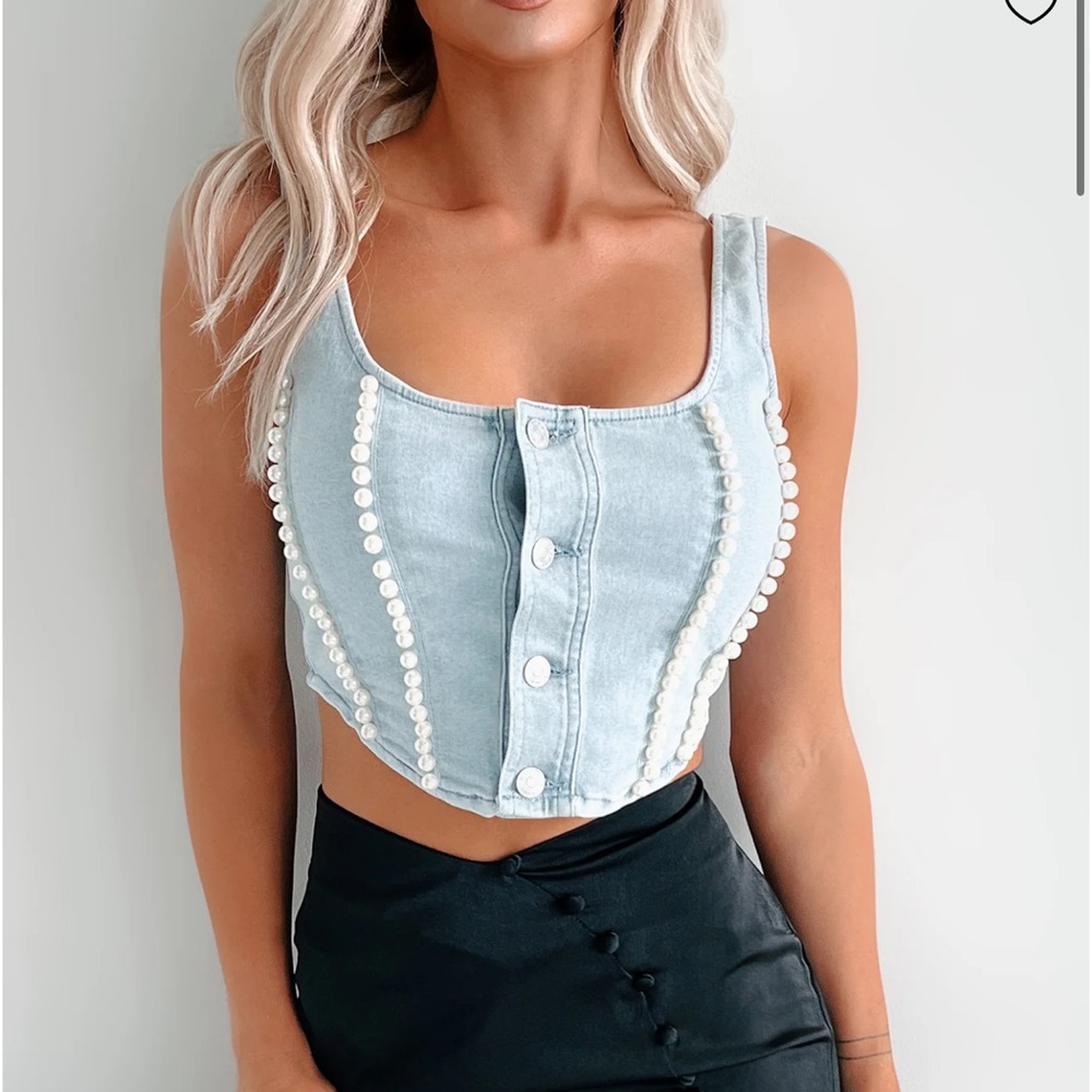 NWT Denim Pearl Vest